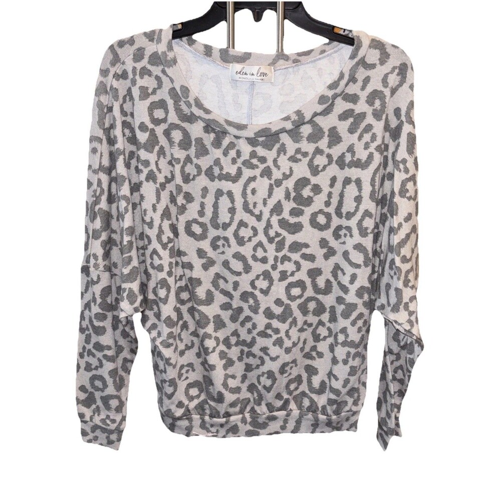 Eden In Love Top Women Animal Print Blouse S Gray Pullover Dolman Sleeve